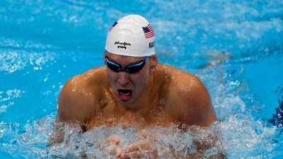 Chase Kalisz of the United Staes swims in the Men's 400m individual medley at the 2020 Summer Olympics, Sunday, July 25, 2021, in Tokyo, Japan. (AP Photo/Charlie Riedel) (AP) Chase Kalisz of the United Staes swims in the Men's 400m individual medley at the 2020 Summer Olympics, Sunday, July 25, 2021, in Tokyo, Japan. (AP Photo/Charlie Riedel) (AP)