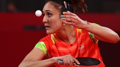 Manika Batra of India in action against Margaryta Pesotska of Ukraine in second round of women's singles in table tennis at Tokyo Olympics. (REUTERS)
