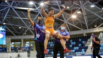 Priya Malik wins gold at World Cadet Wrestling Championships. (TWITTER) Priya Malik wins gold at World Cadet Wrestling Championships. (TWITTER)