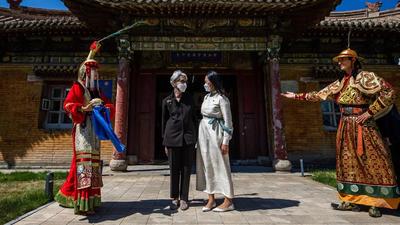 Wendy Sherman (left), US deputy secretary of state, with Chinbat Nomin, Mongolian minister of culture at the Choijin Lama Temple Museum in Ulaanbaatar, Mongolia, on Saturday. (AFP) Wendy Sherman (left), US deputy secretary of state, with Chinbat Nomin, Mongolian minister of culture at the Choijin Lama Temple Museum in Ulaanbaatar, Mongolia, on Saturday. (AFP)