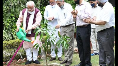 Haryana chief minister Manohar Lal Khattar planting a sapling. (HT Photo) Haryana chief minister Manohar Lal Khattar planting a sapling. (HT Photo)