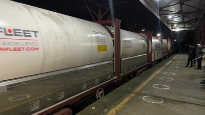The oxygen express train at Benapole in Bangladesh. (Photo via @ihcdhaka on Twitter)