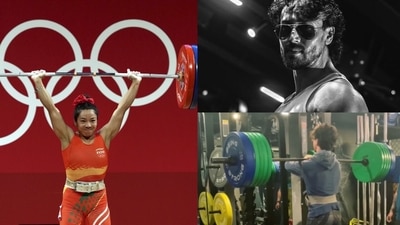 (L) Mirabai Chanu at the Tokyo Olympics (R) Tiger Shroff. (L) Mirabai Chanu at the Tokyo Olympics (R) Tiger Shroff.