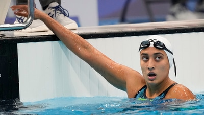 Maana Patel Patel, of India, finishes a heat in the women's 100-meter backstroke at the 2020 Summer Olympics, Sunday, July 25, 2021, in Tokyo, Japan. (AP Photo/Petr David Josek) (AP) Maana Patel Patel, of India, finishes a heat in the women's 100-meter backstroke at the 2020 Summer Olympics, Sunday, July 25, 2021, in Tokyo, Japan. (AP Photo/Petr David Josek) (AP)