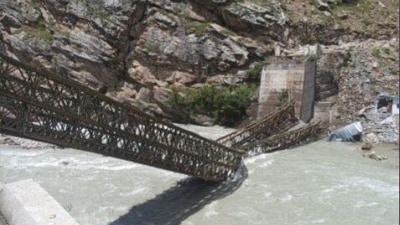 Batseri bridge over the Baspa river collapsed as multiple boulders came down from the top of the mountains.