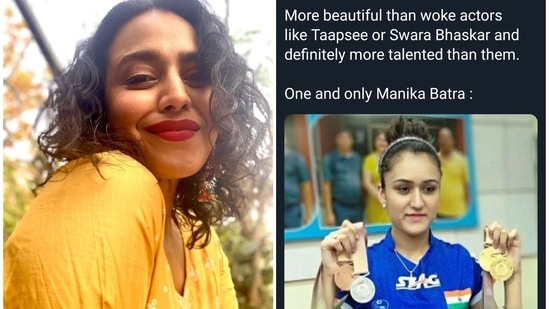 Swara Bhasker reacted to a meme unfavourably comparing her and Taapsee Pannu with Manika Batra.