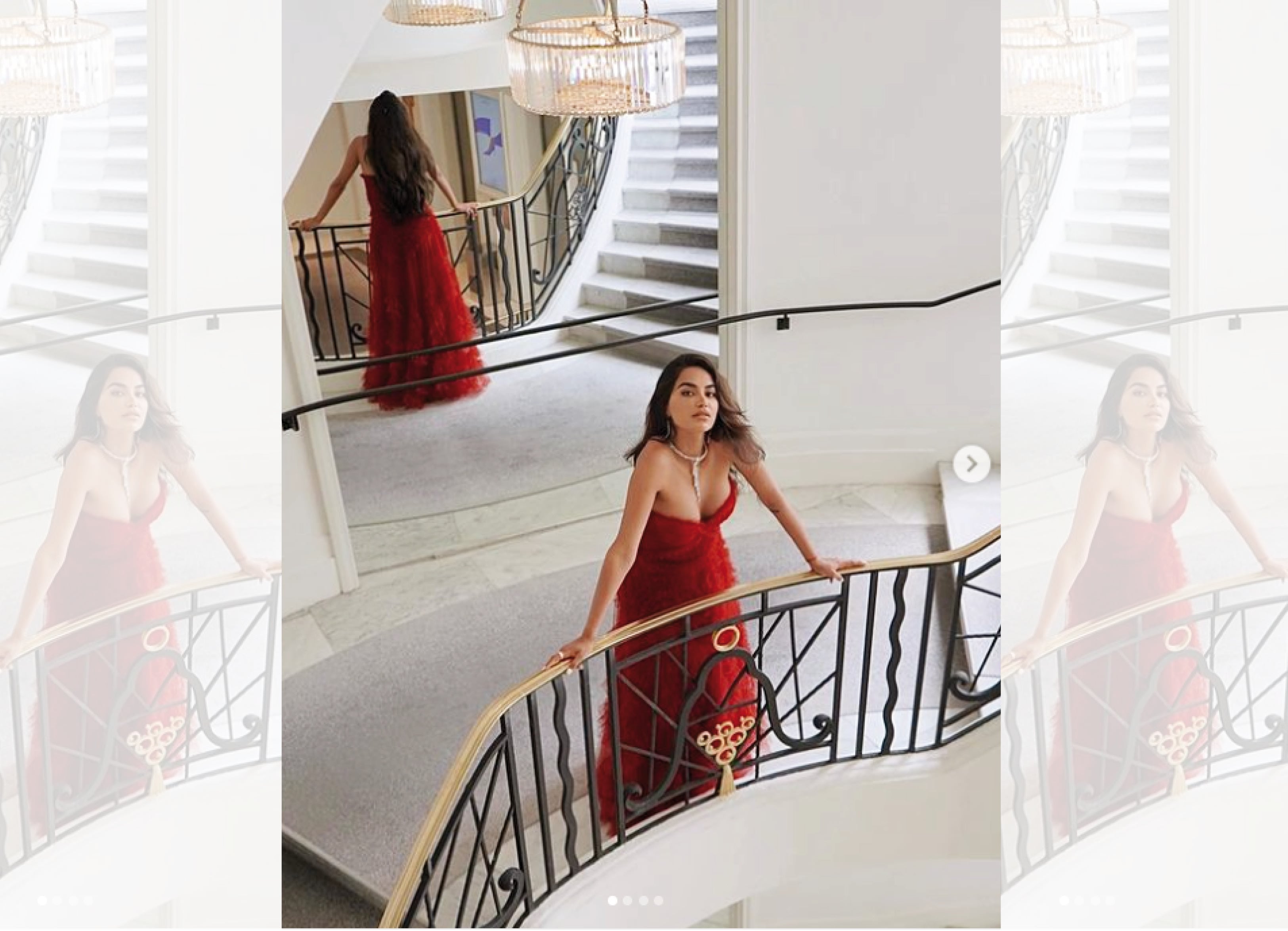 Diipa wore a red La Metamorphose gown on the last day of Cannes; Dress, La Metamorphose