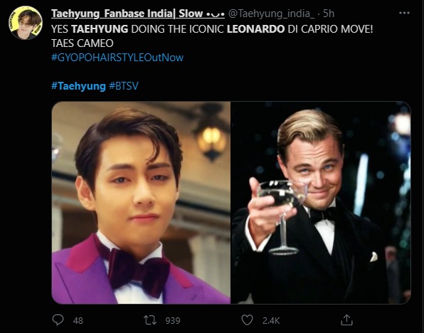 BTS fans compare V with Leonardo DiCaprio.