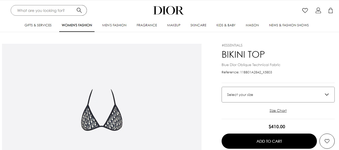 Tara Sutaria's bikini top from Dior (dior.com)