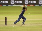 India's Suryakumar Yadav plays a shot during the T20 match between India and Sri Lanka(Twitter)