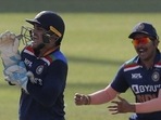 Ishan Kishan celebrates. Ishan Kishan celebrates.