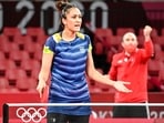 Tokyo: India's Manika Batra during her Summer Olympics 2020 table tennis round 3 match against Austria's Sofia Polcanova, in Tokyo, Monday, July 26, 2021. Batra lost 0-4.(PTI) Tokyo: India's Manika Batra during her Summer Olympics 2020 table tennis round 3 match against Austria's Sofia Polcanova, in Tokyo, Monday, July 26, 2021. Batra lost 0-4.(PTI)