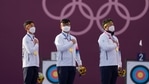 From left; Gold medal winners South Korea's Kim Je Deok, Kim Woojin, and Oh Jinhyek(AP) From left; Gold medal winners South Korea's Kim Je Deok, Kim Woojin, and Oh Jinhyek(AP)