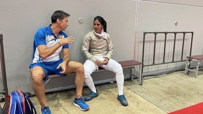Fencer C A Bhavani Devi during a training session ahead of the Tokyo Olympics 2020, in Tokyo  (ANI Photo)