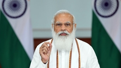 Prime Minister Narendra Modi addresses through video conferencing in New Delhi. (ANI Photo) Prime Minister Narendra Modi addresses through video conferencing in New Delhi. (ANI Photo)