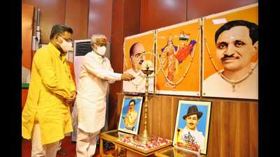 UP BJP chief Swatantra Dev lighting a lamp at the party office in Lucknow on Monday.