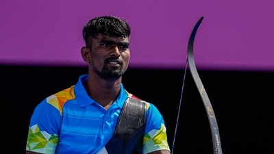 India's Pravin Jadhav during the mixed team event at the 2020 Summer Olympics. (AP) India's Pravin Jadhav during the mixed team event at the 2020 Summer Olympics. (AP)