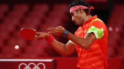 India's Sharath Kamal in action (Twitter)