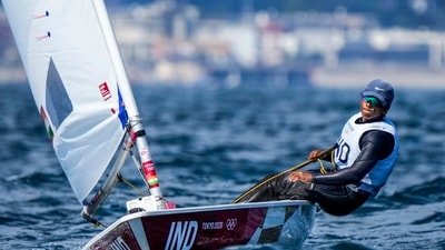Fujisawa: Indian sailor Nethra Kumanan competes in the Women's Laser Radial event at the Enoshima harbour during the 2020 Summer Olympics, Sunday, July 25, 2021, in Fujisawa, Japan. (PTI Photo)(PTI07_25_2021_000183B) (PTI) Fujisawa: Indian sailor Nethra Kumanan competes in the Women's Laser Radial event at the Enoshima harbour during the 2020 Summer Olympics, Sunday, July 25, 2021, in Fujisawa, Japan. (PTI Photo)(PTI07_25_2021_000183B) (PTI)
