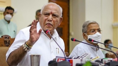 Karnataka chief minister B S Yediyurappa had denied any plan to step down at the conclusion of his meetings with the Central high command during his New Delhi visit last weekend. (PTI) (HT_PRINT) Karnataka chief minister B S Yediyurappa had denied any plan to step down at the conclusion of his meetings with the Central high command during his New Delhi visit last weekend. (PTI) (HT_PRINT)