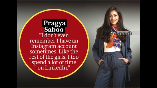 Pragya isn’t as frequent on Instagram; Blazer and pants, Zara; top, Calvin Klein; scarf and bracelet, Hermès; shoes, YSL Pragya isn’t as frequent on Instagram; Blazer and pants, Zara; top, Calvin Klein; scarf and bracelet, Hermès; shoes, YSL