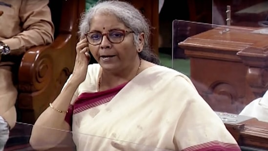 Union finance minister Nirmala Sitharaman speaks in Lok Sabha on Monday, during the monsoon session of Parliament.(ANI Photo)