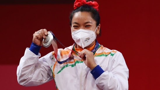 Saikhom Mirabai Chanu won India’s first medal at the 2020 Tokyo Olympics in 49 kg category in women’s weightlifting event(AP)