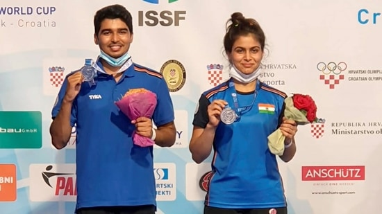 File photo of Manu Bhaker and Saurabh Chaudhary(PTI)