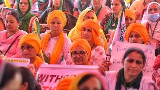Farmers shouts slogan during the Mahila Kisan Sansad at Jantar Mantar in New Delhi on Monday. (HT Photo/Raj K Raj) Farmers shouts slogan during the Mahila Kisan Sansad at Jantar Mantar in New Delhi on Monday. (HT Photo/Raj K Raj)