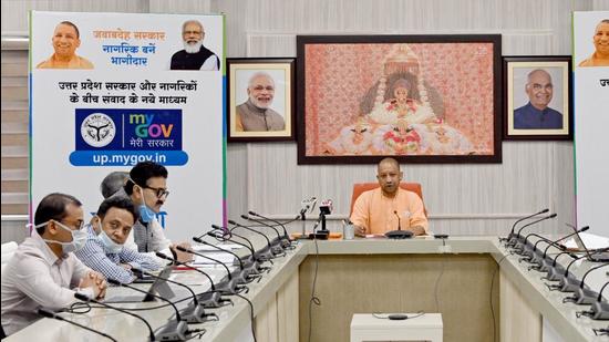 Uttar Pradesh chief minister Yogi Adityanath at the launch of the MyGovUP portal. (SOURCED)