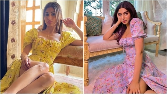 Mouni Roy or Khushi Kapoor, who wore the risqué thigh-slit floral dress better?(Instagram/@imouniroy, @khushi05k)