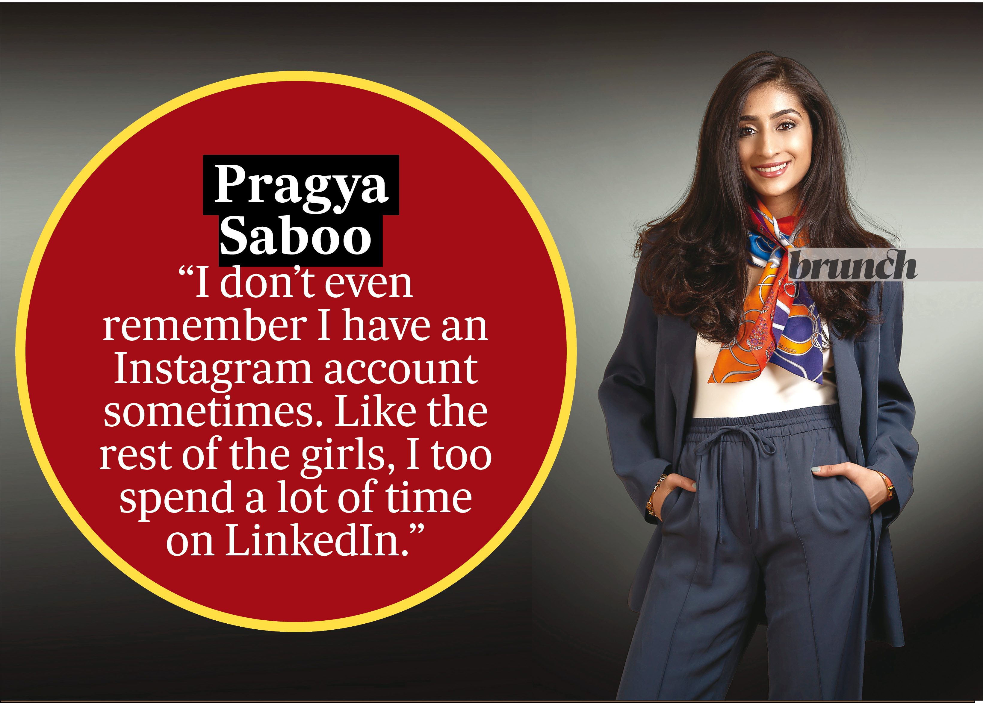 Pragya isn’t as frequent on Instagram; Blazer and pants, Zara; top, Calvin Klein; scarf and bracelet, Hermès; shoes, YSL Pragya isn’t as frequent on Instagram; Blazer and pants, Zara; top, Calvin Klein; scarf and bracelet, Hermès; shoes, YSL