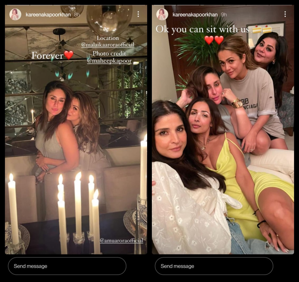 Kareena Kapoor shared pictures from her get-together on Sunday night on Instagram Stories.
