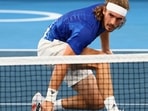 Stefanos Tsitsipas of Greece in action during his second-round match against Frances Tiafoe of the United States at Tokyo Olympics.