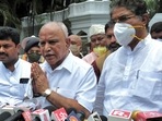 BS Yediyurappa speaks to the medias outside the Governor's official residence after tendering his resignation on Monday.(AFP) BS Yediyurappa speaks to the medias outside the Governor's official residence after tendering his resignation on Monday.(AFP)