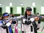 India's Elavenil Valarivan and Divyansh Singh Panwar compete in the 10m Air Rifle Mixed Team shooting event at the Summer Olympics 2020, in Tokyo, Tuesday, July 27, 2021. The Indian duo failed to qualify for the 2nd stage.