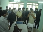 Assam chief minister Himanta Biswa Sarma at a hospital in Silchar to meet cops injured in border clash on Monday. Assam chief minister Himanta Biswa Sarma at a hospital in Silchar to meet cops injured in border clash on Monday.