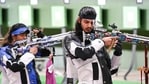 India's Elavenil Valarivan and Divyansh Singh Panwar compete in the 10m Air Rifle Mixed Team shooting event at the Summer Olympics 2020, in Tokyo, Tuesday, July 27, 2021. The Indian duo failed to qualify for the 2nd stage.(PTI) India's Elavenil Valarivan and Divyansh Singh Panwar compete in the 10m Air Rifle Mixed Team shooting event at the Summer Olympics 2020, in Tokyo, Tuesday, July 27, 2021. The Indian duo failed to qualify for the 2nd stage.(PTI)