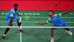 India's Chirag Shetty (R) hits a shot next to India's Satwiksairaj Rankireddy. (Getty Images) India's Chirag Shetty (R) hits a shot next to India's Satwiksairaj Rankireddy. (Getty Images)