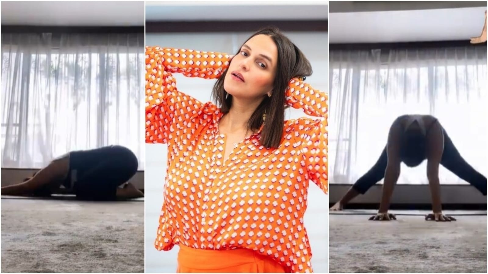 Pregnant Neha Dhupia does prenatal yoga, advocates staying fit in new video