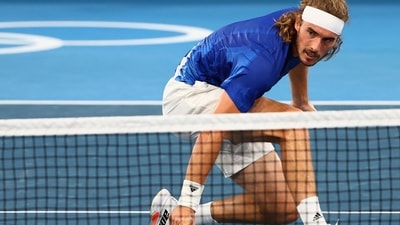 Stefanos Tsitsipas of Greece in action during his second-round match against Frances Tiafoe of the United States at Tokyo Olympics. (REUTERS)