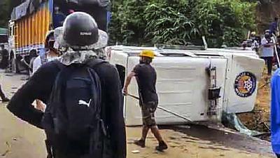 A damaged security force vehicle at the site of the Monday's clashes at Lailapur on the Assam-Mizoram border, in Cachar distric. (PTI) A damaged security force vehicle at the site of the Monday's clashes at Lailapur on the Assam-Mizoram border, in Cachar distric. (PTI)