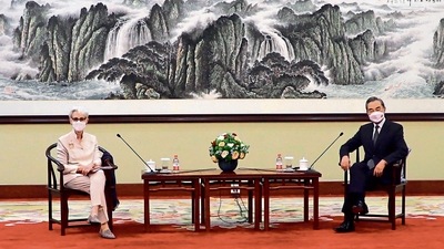 US Deputy Secretary of State Wendy Sherman meets Chinese Foreign Minister Wang Yi in Tianjin on Monday.ap (MINT_PRINT) US Deputy Secretary of State Wendy Sherman meets Chinese Foreign Minister Wang Yi in Tianjin on Monday.ap (MINT_PRINT)