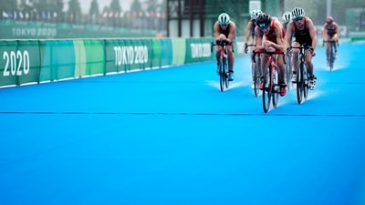 Nicola Spirig, of Switzerland, leads a pack during the women's individual triathlon at the 2020 Summer Olympics, Tuesday, July 27, 2021, in Tokyo. (AP Photo/David Goldman) (AP) Nicola Spirig, of Switzerland, leads a pack during the women's individual triathlon at the 2020 Summer Olympics, Tuesday, July 27, 2021, in Tokyo. (AP Photo/David Goldman) (AP)