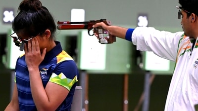 Tokyo: India's Manu Bhaker and Saurabh Chaudhary during the 10m Air Pistol Mixed Team shooting event, at the Summer Olympics 2020, in Tokyo, Tuesday, July 27, 2021. (PTI Photo/Gurinder Osan)(PTI07_27_2021_000003A) (PTI) Tokyo: India's Manu Bhaker and Saurabh Chaudhary during the 10m Air Pistol Mixed Team shooting event, at the Summer Olympics 2020, in Tokyo, Tuesday, July 27, 2021. (PTI Photo/Gurinder Osan)(PTI07_27_2021_000003A) (PTI)