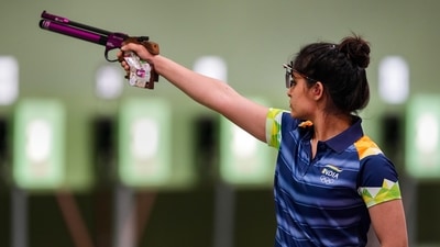 Tokyo: India's Manu Bhaker during the 10m Range Air Pistol Mixed Team event in Tokyo, Tuesday, July 27, 2021. (PTI Photo/Gurinder Osan)(PTI07_27_2021_000087A) (PTI) Tokyo: India's Manu Bhaker during the 10m Range Air Pistol Mixed Team event in Tokyo, Tuesday, July 27, 2021. (PTI Photo/Gurinder Osan)(PTI07_27_2021_000087A) (PTI)