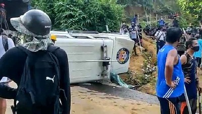 Damaged security force vehicle at the site of the Monday's clashes at Lailapur on the Assam-Mizoram border, in Cachar district, (PTI)