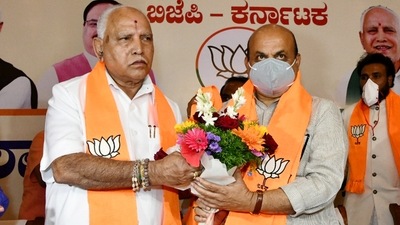 “I am confident you will lead Karnataka in the path of development and fulfil the aspirations of people of the state.” said former chief minister of Karnataka BS Yediyurappa. (PTI) “I am confident you will lead Karnataka in the path of development and fulfil the aspirations of people of the state.” said former chief minister of Karnataka BS Yediyurappa. (PTI)