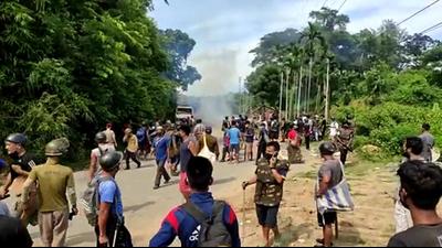 Clashes broke out between police and people at Assam-Mizoram border on Monday, July 26. (ANI) Clashes broke out between police and people at Assam-Mizoram border on Monday, July 26. (ANI)