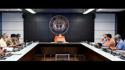Chief minister Yogi Adityanath during the Covid-19 review meeting at Lok Bhawan in Lucknow (Sourced)